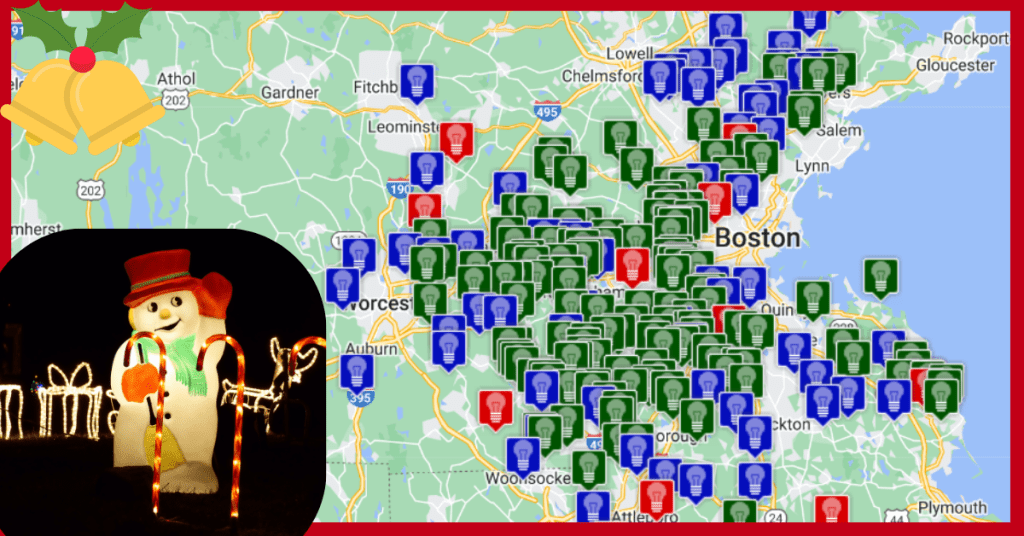 Map of Christmas Lights West of Boston Community Kangaroo